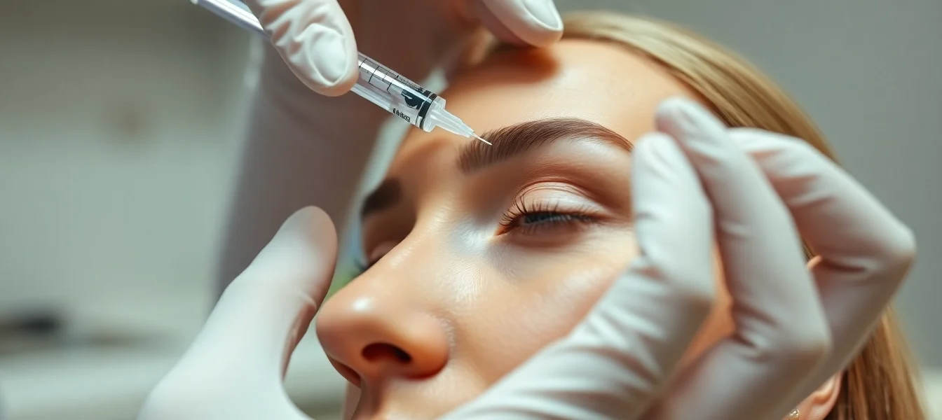 Professional Botox treatment in Zurich: close-up of a doctor injecting Botox into a patient's forehead with precision and care.