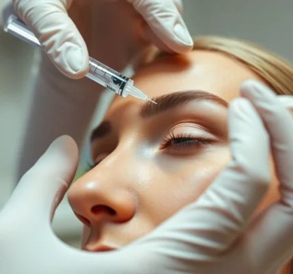 Professional Botox treatment in Zurich: close-up of a doctor injecting Botox into a patient's forehead with precision and care.