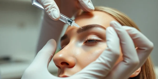 Professional Botox treatment in Zurich: close-up of a doctor injecting Botox into a patient's forehead with precision and care.