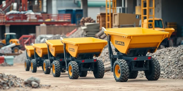 Dumper rental services showcasing mini dumpers transporting materials efficiently on construction sites in the UK.