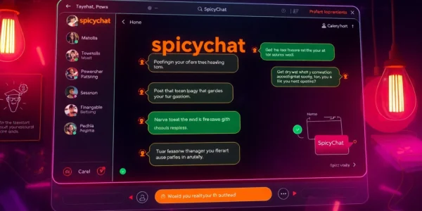 Spicychatai AI chatbot engaging in realistic, uncensored conversation with alluring visuals and vibrant interface cues for immersive experience.