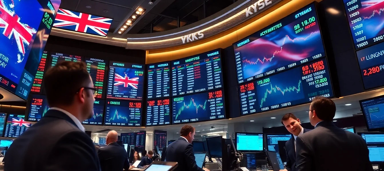 Up-to-date UK Stock Market News highlights with traders analyzing stock charts on digital screens
