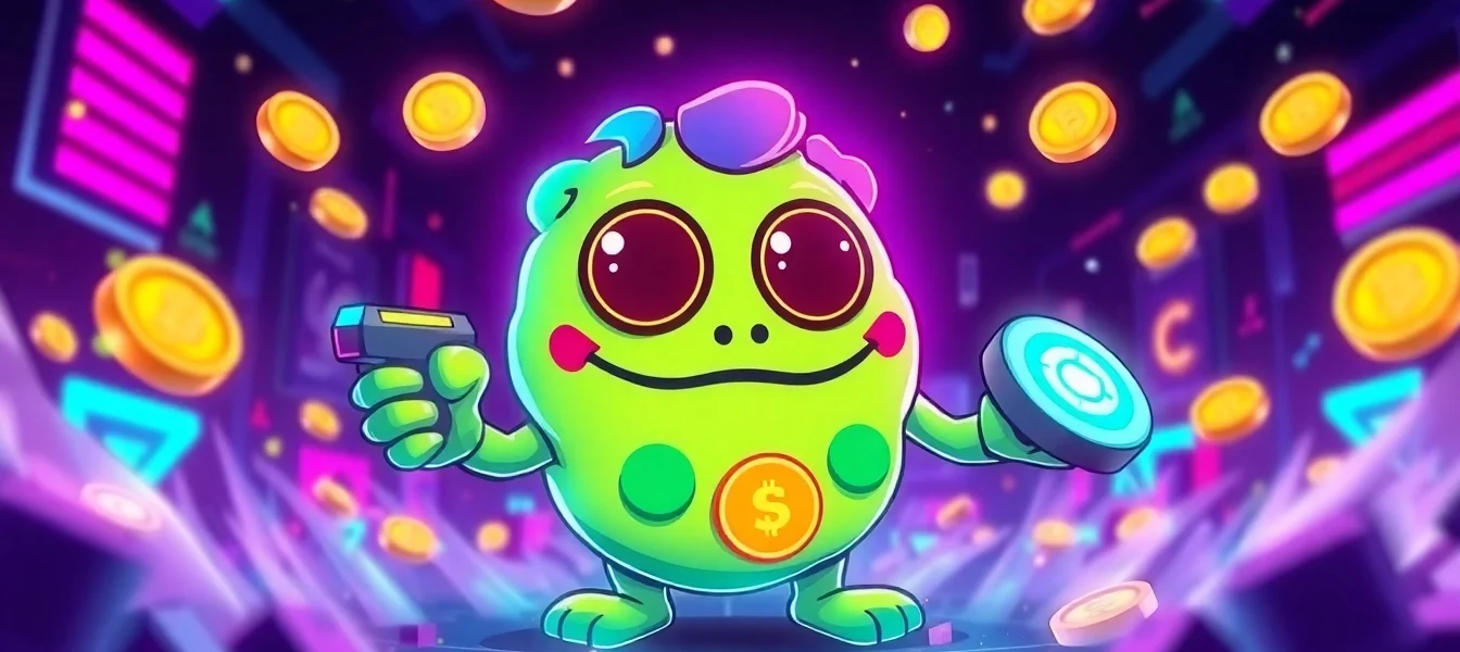 Pepe Meme Coin logo featured on a vibrant gaming and blockchain themed background for crypto