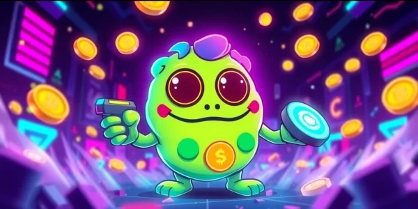Pepe Meme Coin logo featured on a vibrant gaming and blockchain themed background for crypto