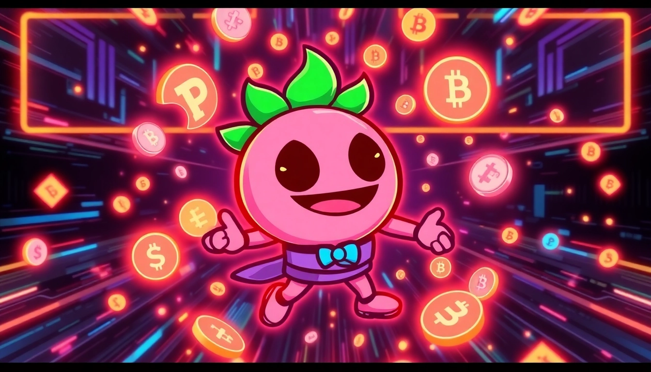Pepe Meme Coin logo with vibrant colors and engaging crypto-themed background for digital marketing