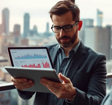 Landlord News UK UK landlord analyzing property market trends on tablet with city background