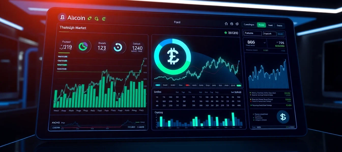 Aicoin digital market dashboard showing real-time analytics and trends in a sleek, modern style