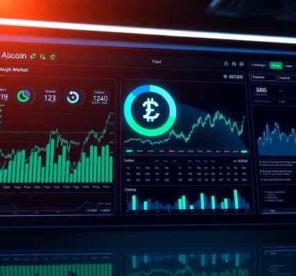 Aicoin digital market dashboard showing real-time analytics and trends in a sleek, modern style