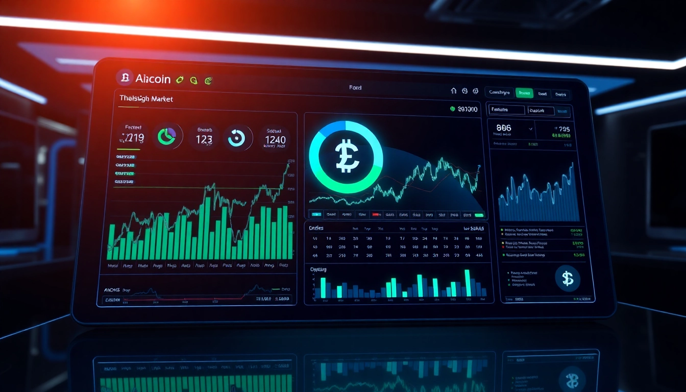 Aicoin digital market dashboard showing real-time analytics and trends in a sleek, modern style